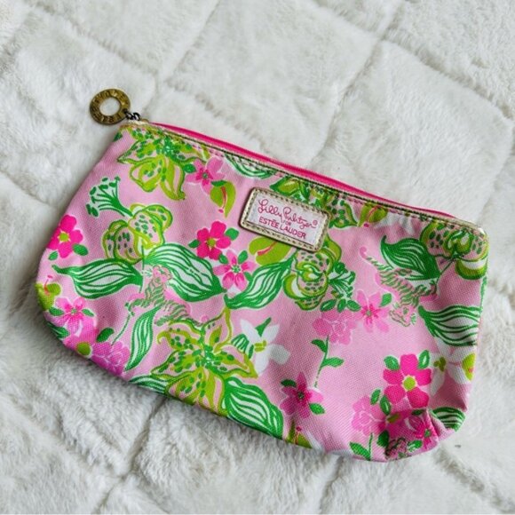 Lilly Pulitzer X Estee Lauder | FLAWED Pink Tiger Floral Cosmetic Case - Picture 1 of 7
